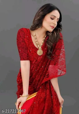 Vragi Paisley Bollywood Net Saree(Red)
