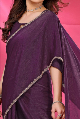 G GAJAL INTERNATIONAL Embellished Mysore Chiffon, Pure Silk Saree(Purple)