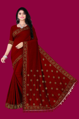 Rudra Fab Embroidered Madurai Organza, Chiffon Saree(Maroon)