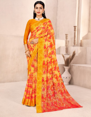 Tasrika Floral Print Daily Wear Chiffon Saree(Mustard)