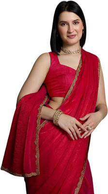 Dhimahi Solid/Plain Bollywood Chiffon Saree(Red)