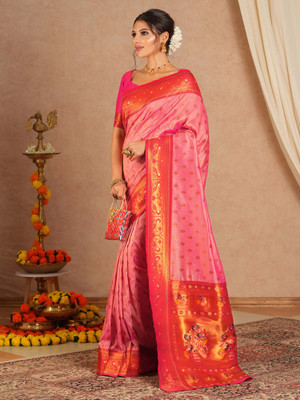 Tasrika Woven Paithani Silk Blend Saree(Pink)