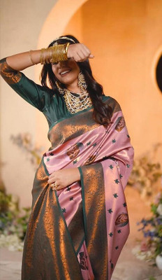 Harshiv Textile Printed Banarasi Art Silk Saree(Magenta)