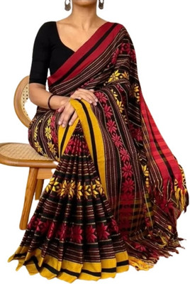BongSaree Solid/Plain Bollywood Handloom Cotton Blend Saree(Maroon)