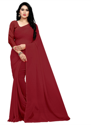 stylescope Solid/Plain Bollywood Georgette Saree(Maroon)