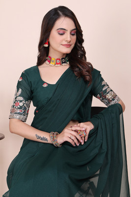K 5 FASHION Embroidered Bollywood Georgette Saree(Dark Green)