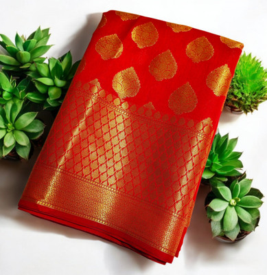 Grihasta Woven Kanjivaram Silk Blend Saree(Red)