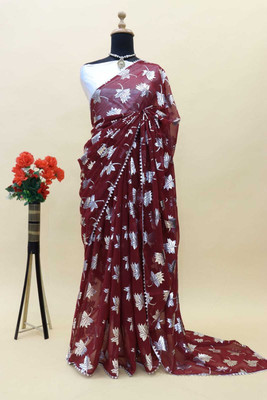 Vikash fab Printed Bollywood Georgette Saree(Maroon)