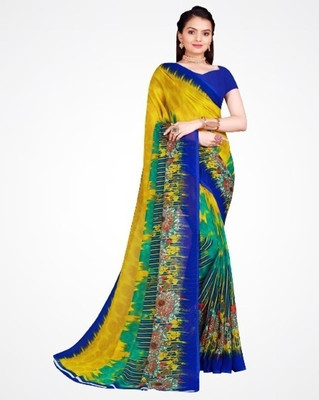 Saadhvi Printed Banarasi Cotton Blend Saree(Multicolor)