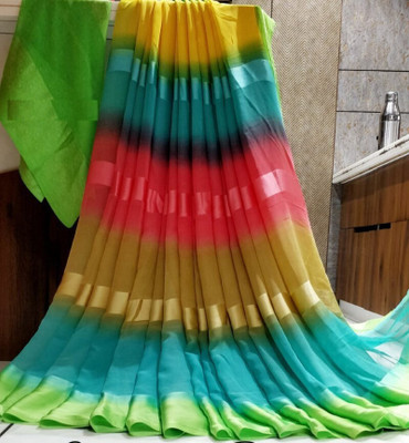 Hensi sarees shop Printed Bandhani Chiffon, Satin Saree(Pack of 2, Multicolor, Light Green)