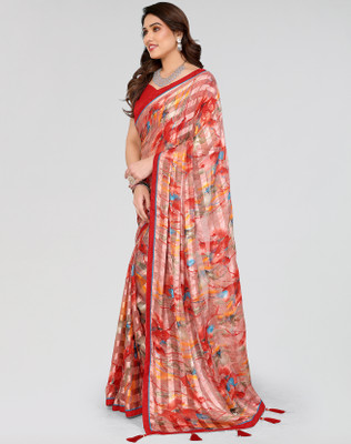 ANIRAV Printed Daily Wear Georgette, Satin Saree(Red)
