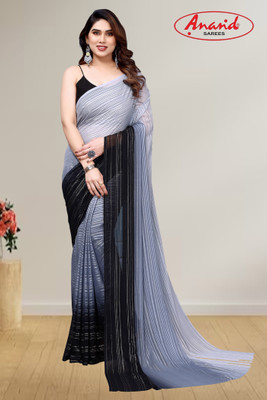 Anand Sarees Embellished, Ombre, Solid/Plain Bollywood Satin Saree(Grey, Black)