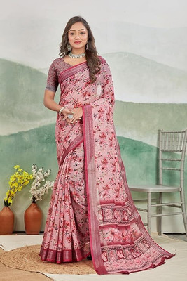 havya creation Printed Banarasi Linen Saree(Multicolor)