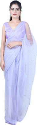 WL BY SHREYA RAJPUT Embroidered, Embellished, Self Design Bollywood Net Saree(Purple)