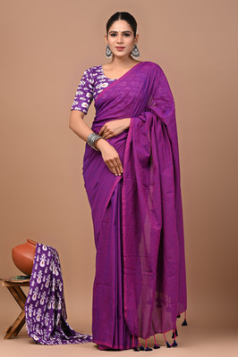 Dreamwrap Solid/Plain Handloom Khadi Saree(Purple)