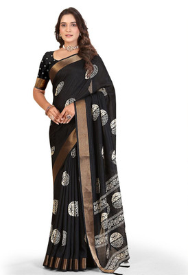 HouseOfCommon Geometric Print Assam Silk Art Silk Saree(Black)