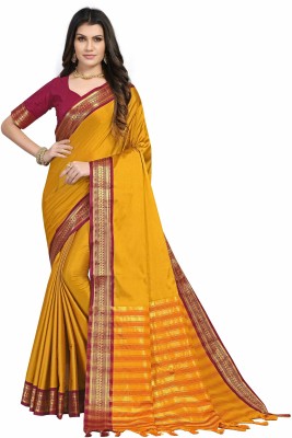 HANSIKA FASHION Woven Assam Silk Cotton Silk Saree(Yellow)