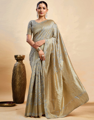 Anmi Woven, Embellished Banarasi Silk Blend Saree(Grey)