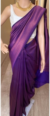 KHANJAN FASHION Floral Print, Geometric Print, Self Design, Woven Banarasi Pure Silk, Jacquard Saree(Purple)