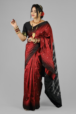 Sijlin Temple Border Sambalpuri Art Silk Saree(Maroon)