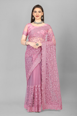 JSItaliya Embroidered Bollywood Net Saree(Pink)