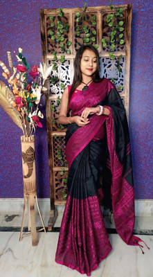 PRANATI ENTERPRISE Self Design Handloom Cotton Silk Saree(Black)