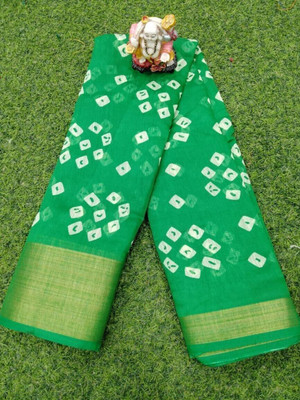 aslisanskriti Digital Print Bandhani Cotton Blend Saree(Light Green)