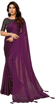 RUKHA FAB Printed, Self Design, Hand Painted, Ombre, Embellished, Floral Print, Solid/Plain Daily Wear Georgette, Chiffon Saree(Purple)