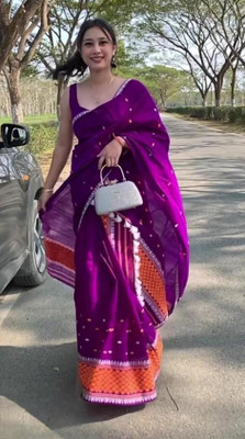 KHATI AXOMIYA Woven Mekhela Chador Polyester Saree(Purple)