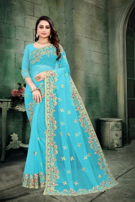 FASHION VILLA Embroidered Bollywood Net Saree(Blue)