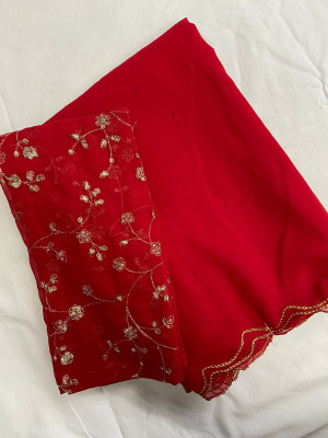 CLICKTHEMALL Self Design Bollywood Georgette Saree(Red)