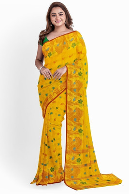 Sayak Creation Printed Bandhani Cotton Blend Saree(Yellow)