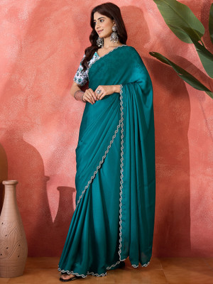 ShopGlobal Embellished Daily Wear Chiffon Saree(Dark Green)