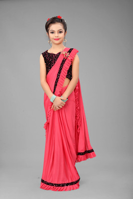 VRAJTEX FAB Embellished Bollywood Lycra Blend Saree(Red)