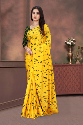 jihana fab Printed Kanjivaram Georgette, Silk Blend Saree(Yellow)
