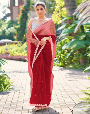 Samah Embellished Bollywood Net Saree(Red)