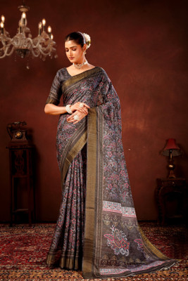 FULIYA SILK Digital Print Handloom Tussar Silk Saree(Multicolor)