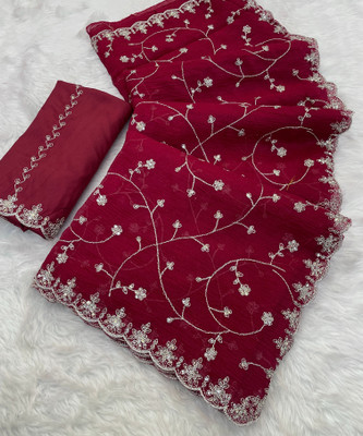 LAJEELEE Embroidered Bollywood Jimmy choo Saree(Red)