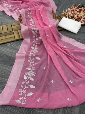 GLOWMOROUS Embroidered Chanderi Chanderi Saree(Pink)
