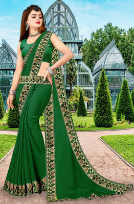 RichEraa Self Design Bollywood Lycra Blend, Chiffon Saree(Green)