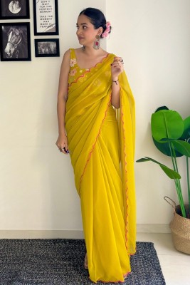 LEOSAGI Printed Bollywood Georgette Saree(Mustard)