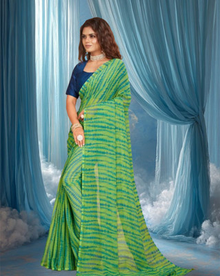 Jayu Printed Bandhani Georgette Saree(Green)