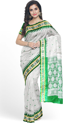 satrangi creation Woven Sambalpuri Pure Silk Saree(Cream)