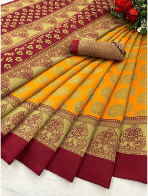 Moda Rapido Digital Print Bandhani Cotton Blend Saree(Mustard)