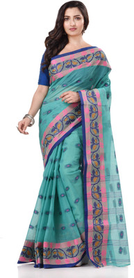 TANTLOOM Woven Handloom Handloom Pure Cotton Saree(Blue)