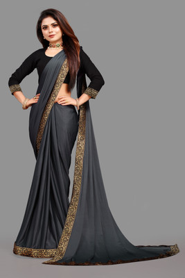 3Buddy Fashion Solid/Plain Daily Wear Lycra Blend Saree(Grey)