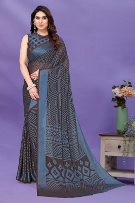 Divastri Printed, Geometric Print Bollywood Chiffon, Brasso Saree(Black)