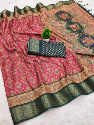 AVANTIKA FASHION Printed Kanjivaram Pure Silk, Art Silk Saree(Pink)