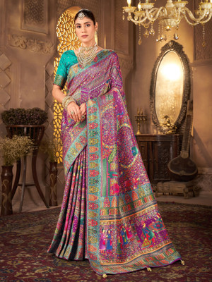 Sariya Woven Madhubani Pure Silk, Jacquard Saree(Purple)
