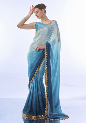 Vastra Ghar Self Design Bollywood Chiffon Saree(Light Blue)